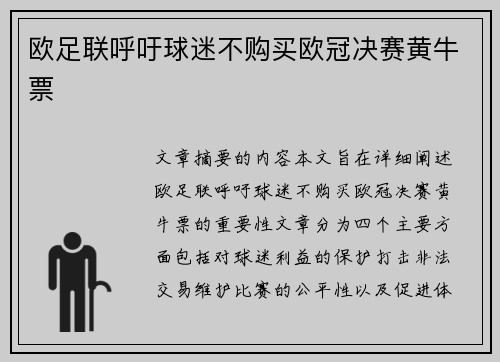 欧足联呼吁球迷不购买欧冠决赛黄牛票